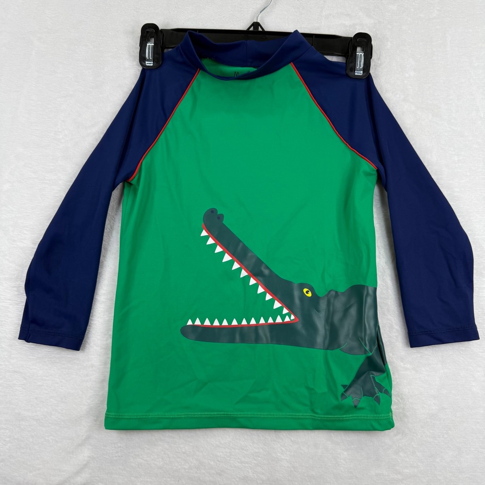 Mini Boden Kids Green Crocodile Rash Guard Long Sleeve UPF 40+ Swim Shirt 8-9Y